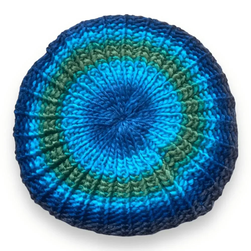 Knit Beret Hat Green Blue Tonal Shades Warm Winter Essential